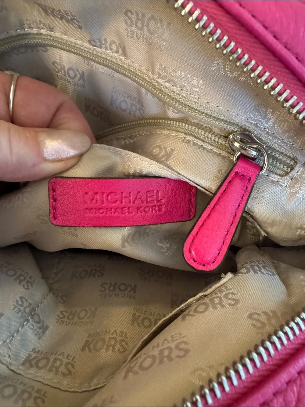 Michael Kors Raspberry Leather Satchel with Tassel Charm